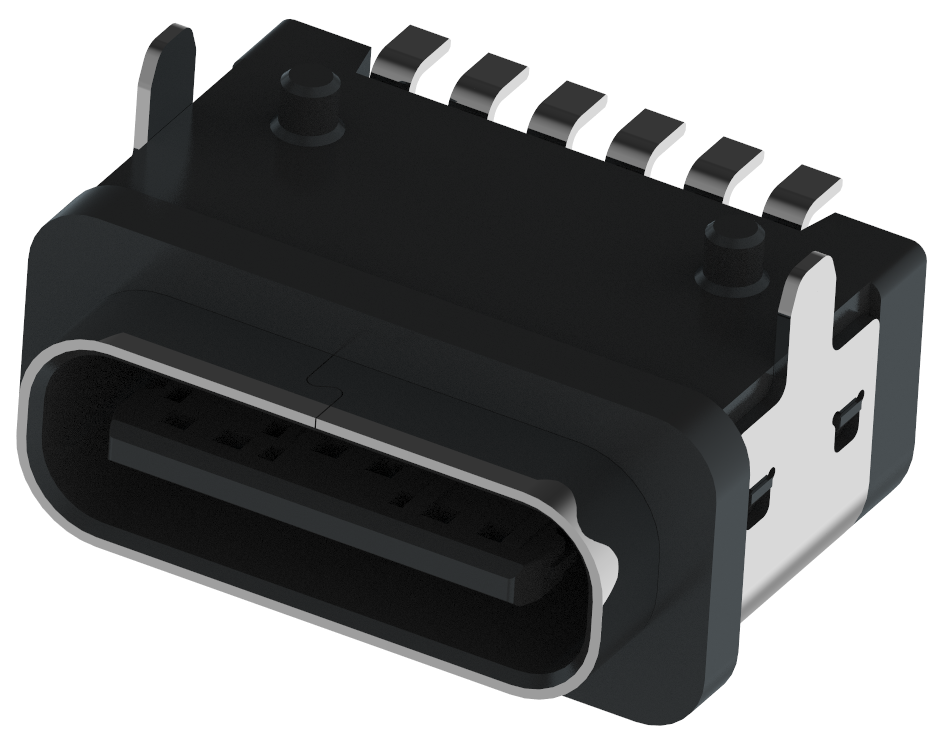 XB-ATCF-06-029-X TYPE C 6P 板上防水母座L=7.5mm(带钢片)外壳2脚插板